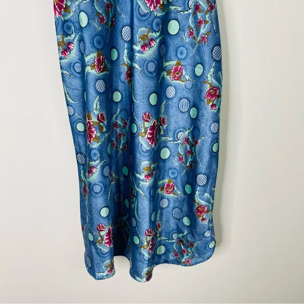 Vintage blue green purple floral satin bow slip dress chemise XL - Picture 3 of 7